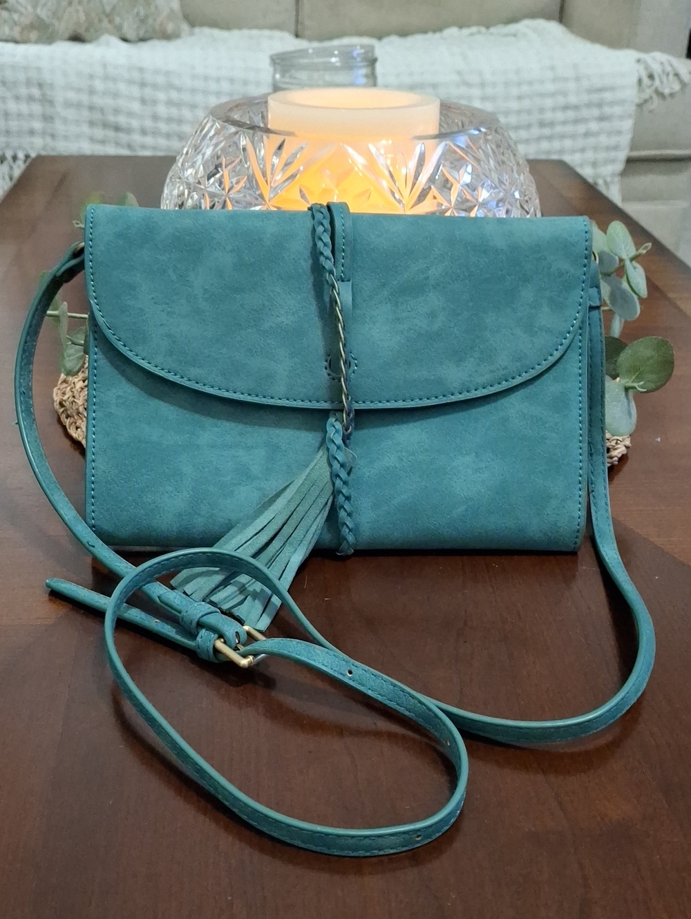 By Anthropologie Teal Crossbody Tassel Clutch - Women Bags